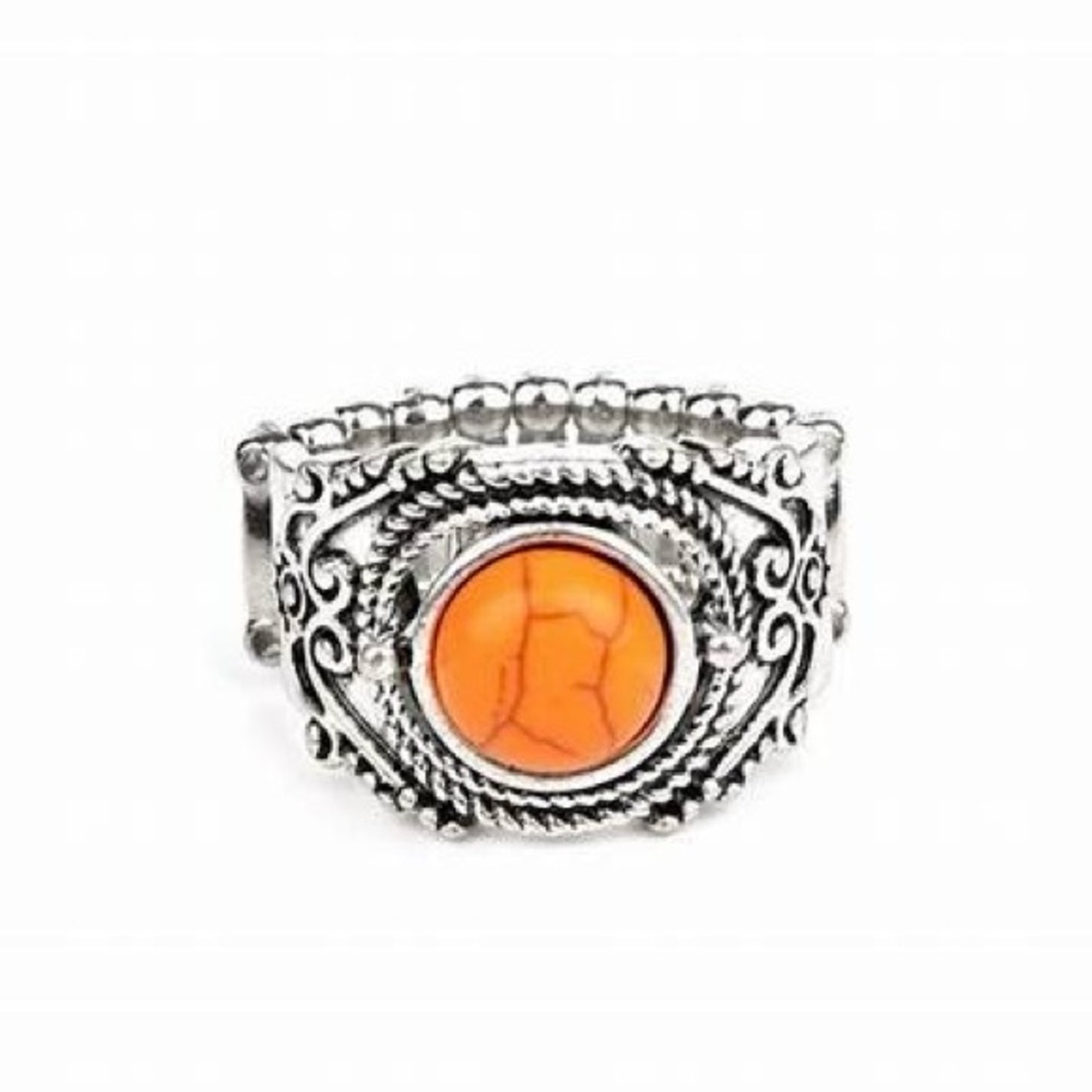 *Silver and orange crackle stone ring.